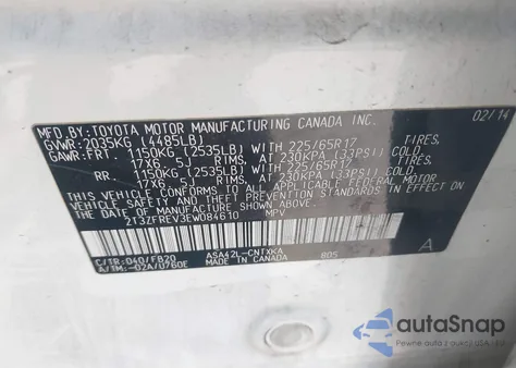 2014 Toyota Rav4 Le z USA, uszkodzony, nr VIN 2T3ZFREV3EW084610